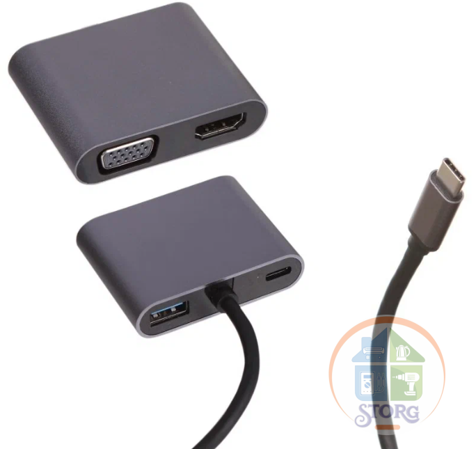 Переходник Perfeo USB Type-C 4в1 (PF-Type-C-10)