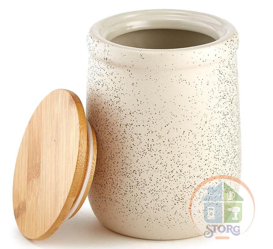 Банка для сыпучих продуктов Ф19-046Q  (Бежевый; Объем 850мл; Бамбуковая крышка с уплотнителем)