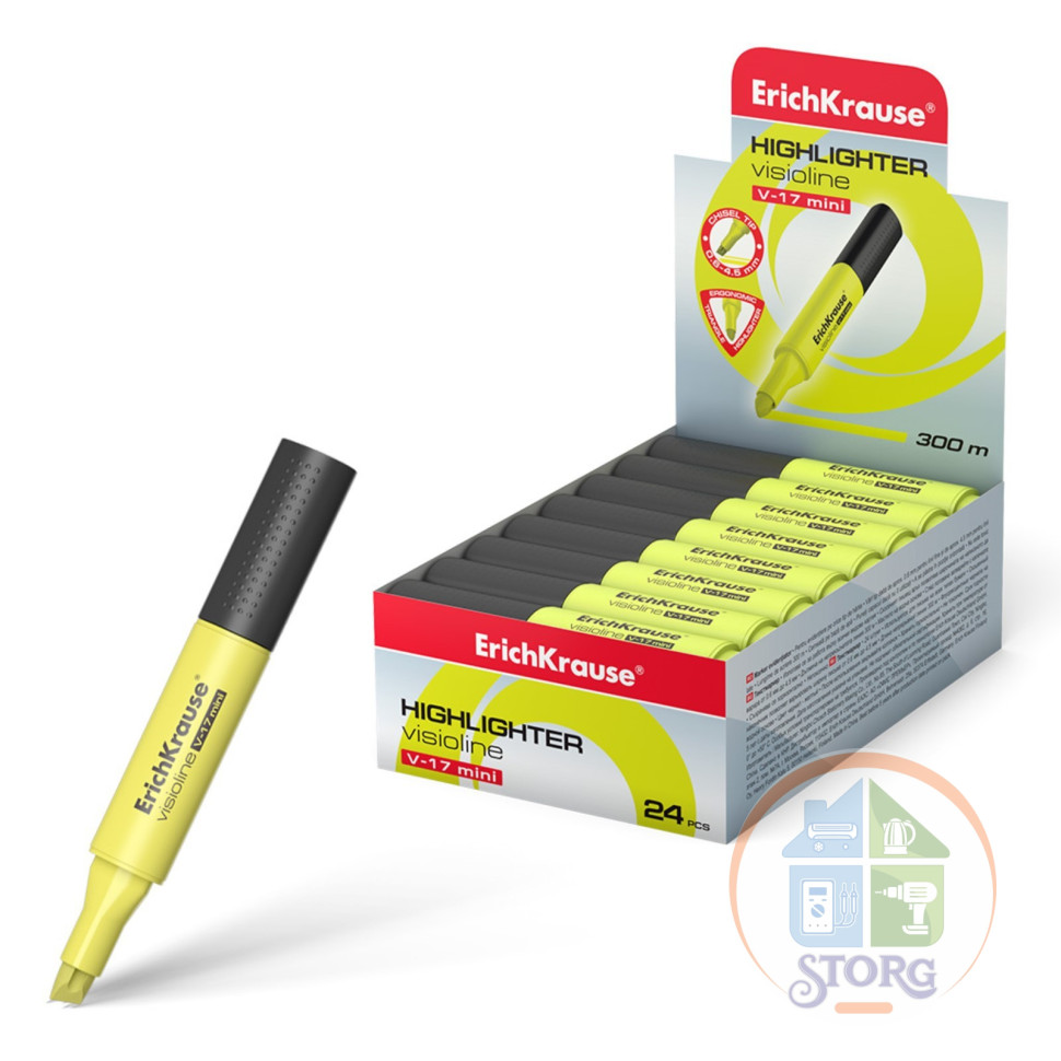 Маркер текстовыделитель ErichKrause Visioline V-17 Mini, чернила желтый 9380550