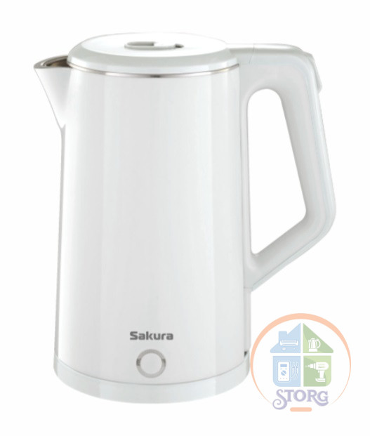 Чайник электрический SAKURA SA-2150W, белый, 1.8л, 1800Вт, эффект термоса, нерж.сталь