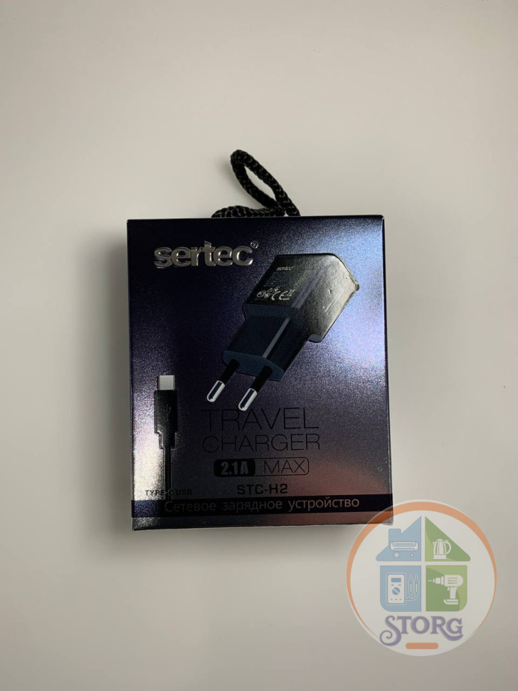 СЗУ SerteC STC-H-2 5V2,1A + каблель Type-C USB  чёрный