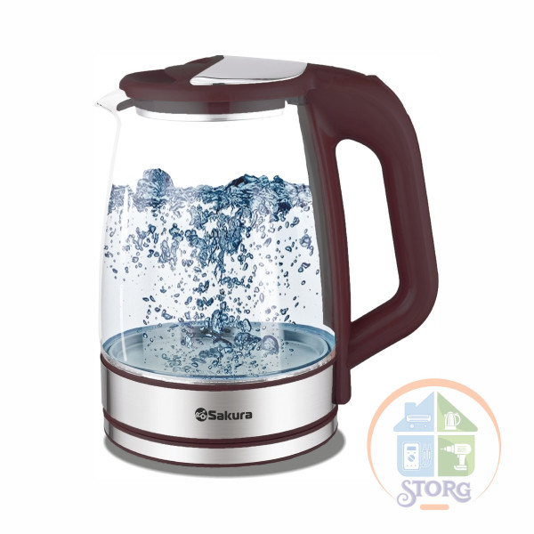 Чайник электрический SAKURA SA-2722BR, темный шоколад, 2.2 л, стекло, подсветка Чайник электрический SAKURA SA-2722BR, темный шоколад, 2.2 л, стекло, подсветка