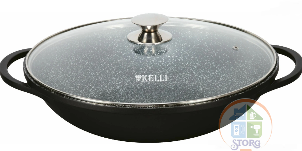Сковорода-ВОК KELLI KL-4602-36, d-36см, объем 7л, антипригарное мраморное покрытие
