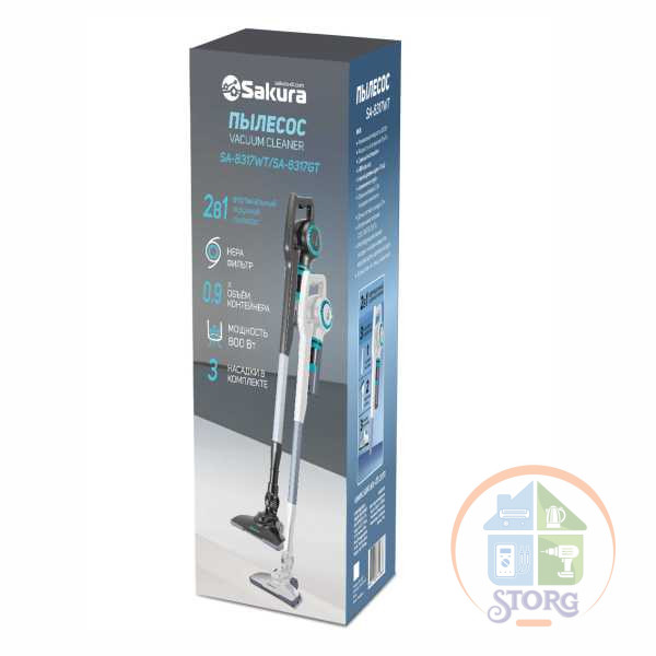 Пылесос SAKURA SA-8317GT 2в1, 800Вт, сер-тиффани, HEPA-фильтр, макс.мощн.всас.16кПа Пылесос SAKURA SA-8317GT 2в1, 800Вт, сер-тиффани, HEPA-фильтр, макс.мощн.всас.16кПа