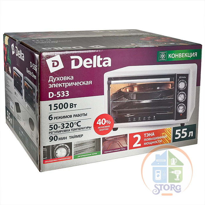 Духовой шкаф DELTA D-533, белый, 1500 Вт, 55 л, конвекция