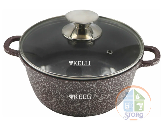 Кастрюля KELLI KL-4091-24, 5.5л, d-24 см, алюминий, антипригарное мраморное покрытие