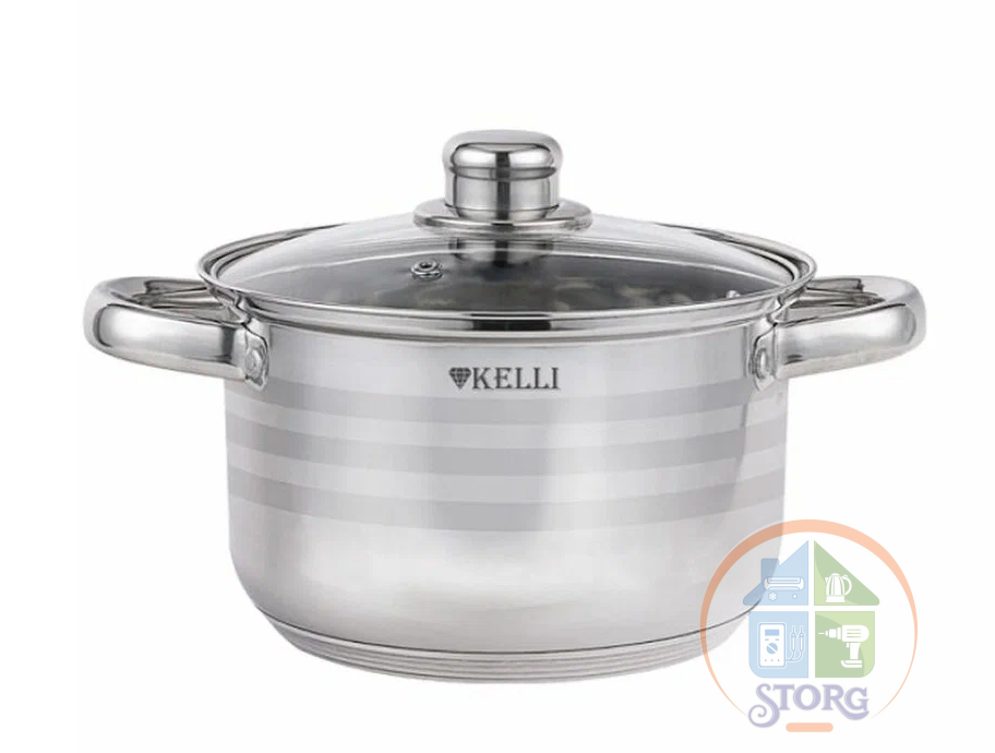 Кастрюля KELLI KL-4293-20 (Объем 3.5л; Диаметр 20см; Нержавеющая сталь; Антипригарное покрытие)