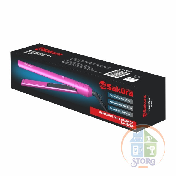Выпрямитель для волос SAKURA SA-4528P, розовый, 40Вт, быстрый нагрев до 220°С