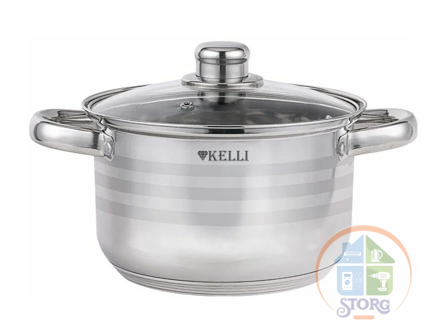 Кастрюля из нержавеющей стали KELLI KL-4293-22 (Объем 4,5л; диаметр 22см; антипригарное покрытие)
