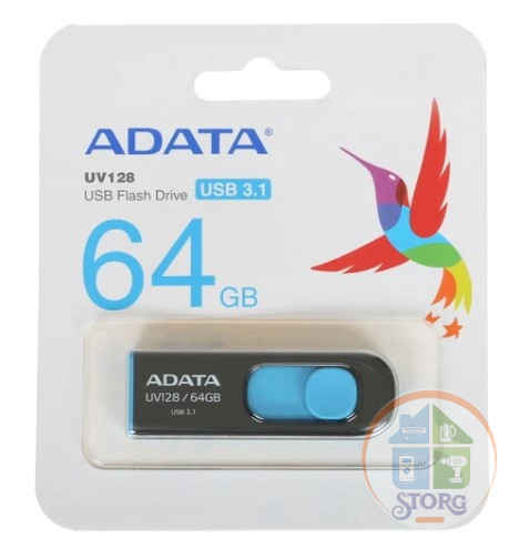 USB-флешка A-DATA AUV128-64G-RBE 64GB UV128, USB 3.0, черный/синий