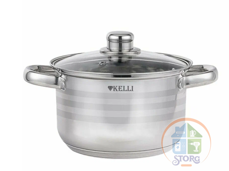 Кастрюля из нержавеющей стали  KELLI KL-4293-24 (Объем 5,5л; диаметр 24см; капсульное дно)