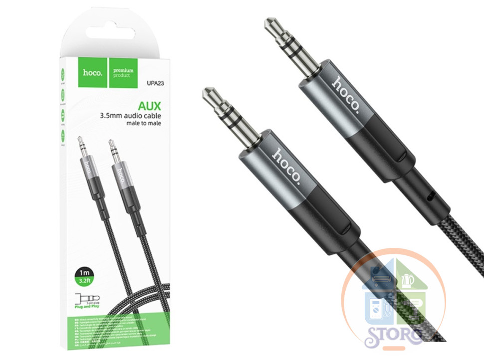 AUX аудио кабель HOCO UPA23 3.5 mm jack - 3.5 mm jack/ 1m/ Нейлон/ Metal gray