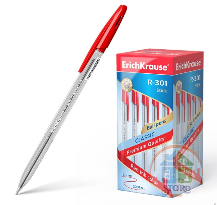 Ручка шариковая ErichKrause R-301 Classic Stick узел 1.0мм, чернила красные 43186 2288906