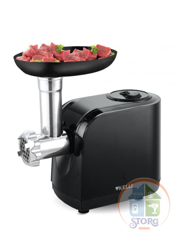 Мясорубка электрическая KELLI KL-5001, черный, 2600Вт, 2скорости, реверс, 3 насадки