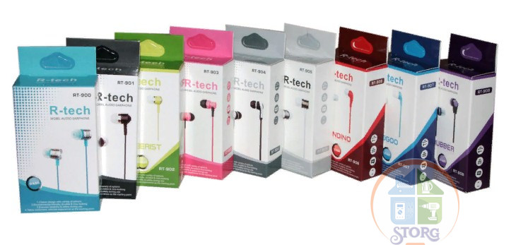 Наушники R-Tech RT-900-908 Mix colors Мп3 !УЦЕНКА! МЯТАЯ УПАКОВКА