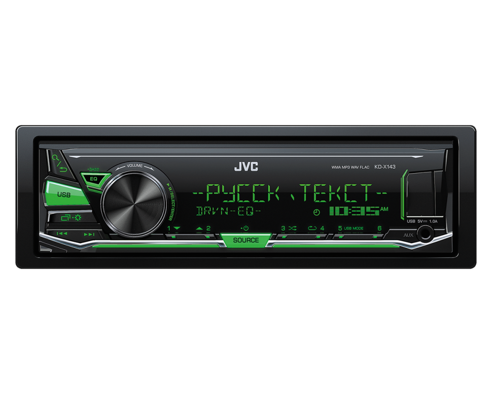 Автомагнитола 1 Din б/дисковый JVC KD-X143 (MP3,WMA, WAV и FLAC, 50 Вт x 4)