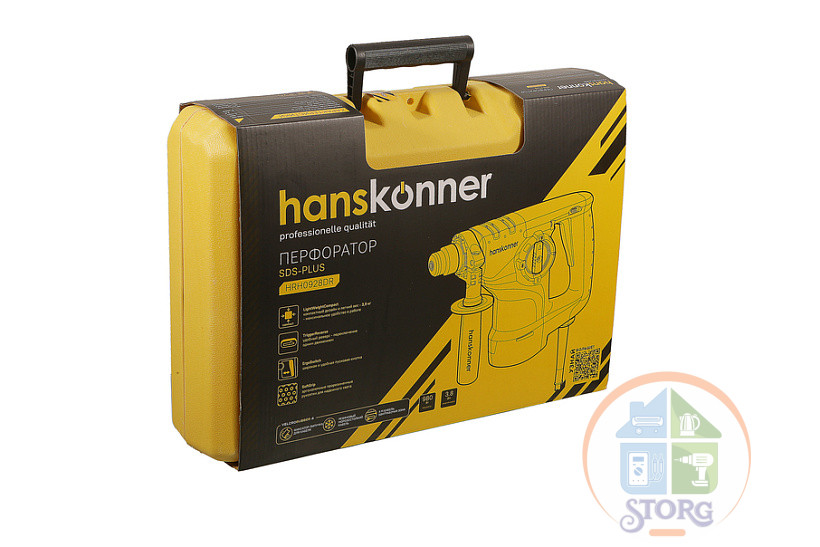 Перфоратор Hanskonner HRH0928DR, 980т, 28мм , 3.8Дж, 0-4500уд/мин, ВЕРТИКАЛ, 4м кабель, кейс