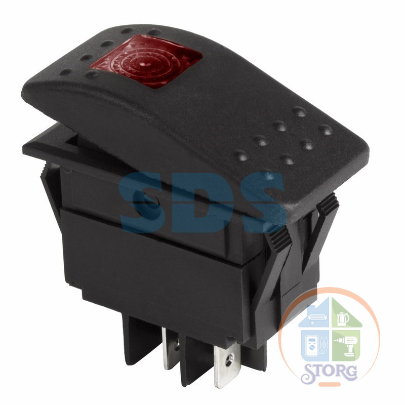 Выключатель клавишный 12V 35А (4с) ON-OFF красный  с подсветкой  REXANT