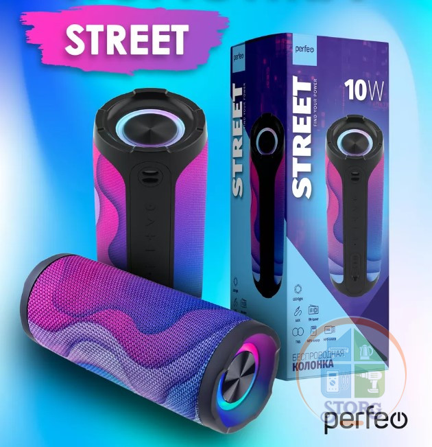 Perfeo Bluetooth-колонка "STREET" FM, MP3 USB/TF, AUX, TWS, LED, HF, 10Вт, 1800mAh, черная