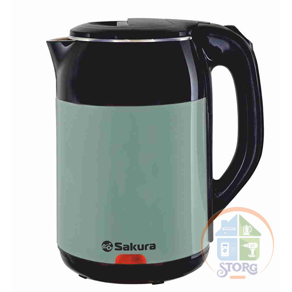 Чайник электрический SAKURA SA-2168BGR (Черный/Зеленый; Мощность 1800Вт;Объем 1.8л;Пластиковый;Диск)