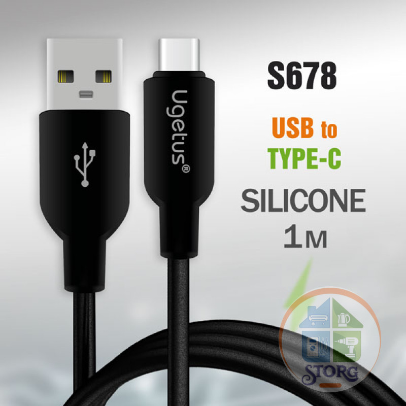 Кабель Silicone USB UGETUS RC14 Type-C Real силиконовый 1000mm (Black)  50pcs