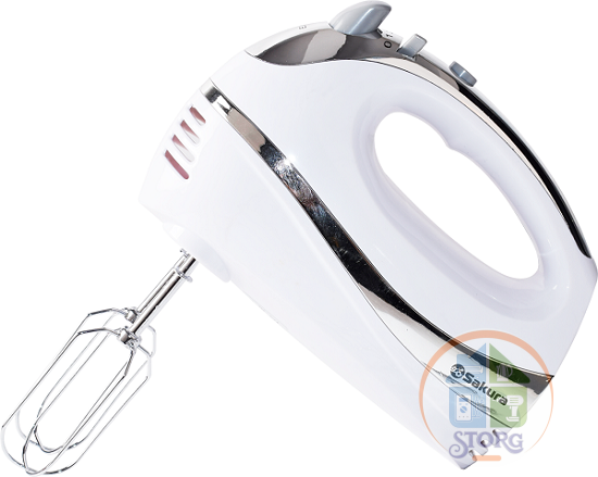 Миксер ручной SAKURA SA-6309W, белый, 300Вт, 5 скоростей, Турбо-режим, 2 венчика, 2 крюка Миксер ручной SAKURA SA-6309W, белый, 300Вт, 5 скоростей, Турбо-режим, 2 венчика, 2 крюка
