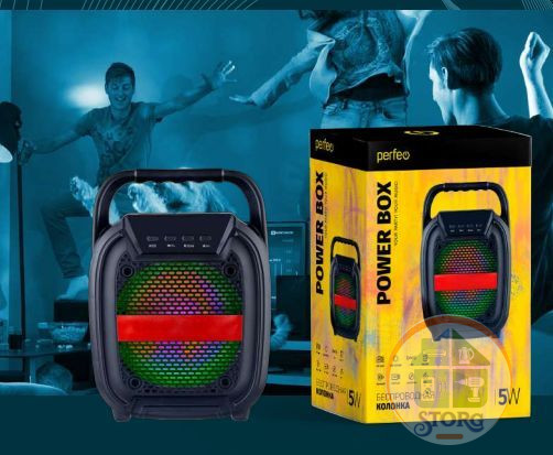 Perfeo Bluetooth-колонка "Power Box 5" чернная 16,5 см, 4 Ом, акб. 4часа, MP3 плеер/FM,microSD/USB
