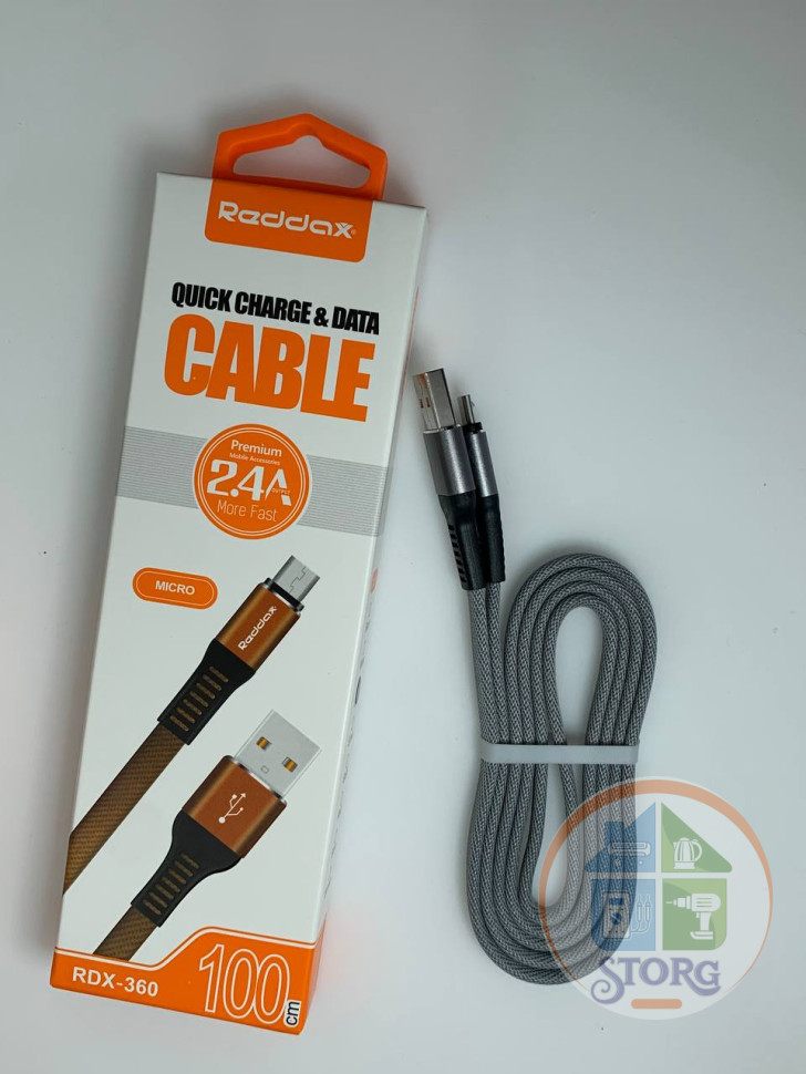 USB кабель Reddax RDX-360 micro usb 1м в оплетке (grey)