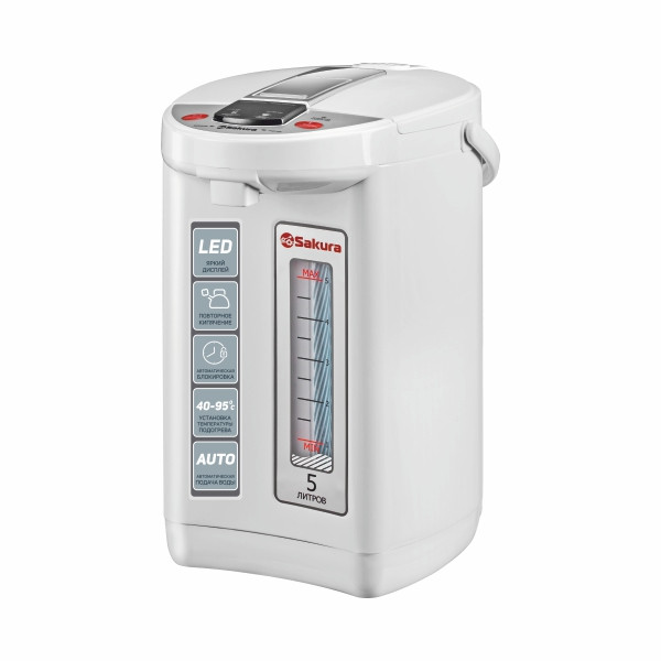Термопот SAKURA SA-1365W, белый, 5,0л LED сенс, 6 темп, повт.кипяч. автоблок. подсветка Термопот SAKURA SA-1365W, белый, 5,0л LED сенс, 6 темп, повт.кипяч. автоблок. подсветка