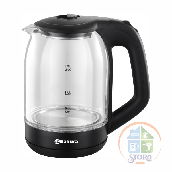 Чайник электрический SAKURA SA-2736BK (Черный; Мощность 1800Вт; Объем 1.8л; Стеклянный; Подсветка)