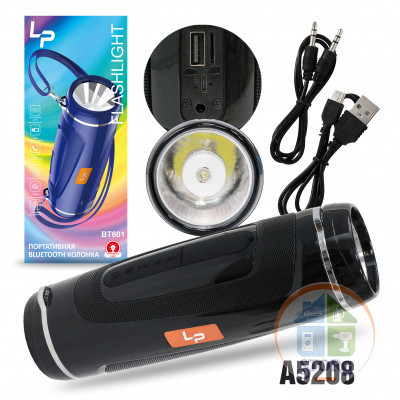 Портативная колонка  BT601 с bluetooth (TF/USB/3,5 jack/с фонариком)  Black