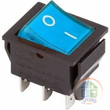 Выключатель клавишный 250V 15А (6с) ON-ON синий  с подсветкой  REXANT, 36-2351