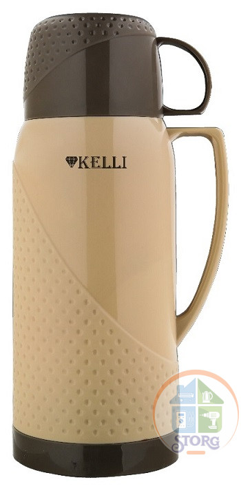 Термос KELLI KL-0969, кофейный, 1.8 л, стеклянная колба, 2 чашки в комплекте