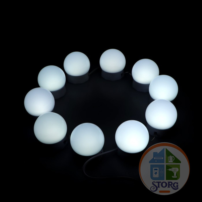 Комплект светодиодных ламп для подсветки зеркала, 10шт, контроллер, от USB, 3000 - 6500К   9276062