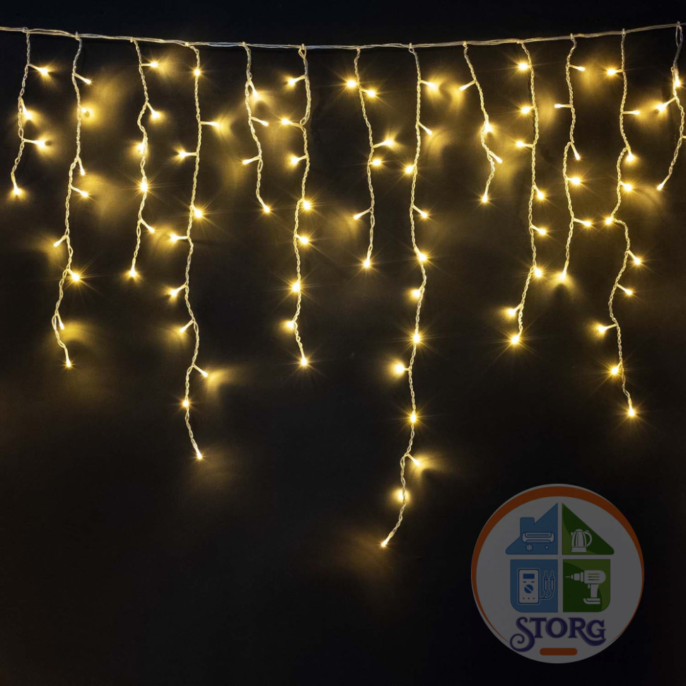 Бахрома комнатная S-TORG 56LED 1,5м х 0,4 х 0,2м ( жёлтый ) прозрачный  кабель