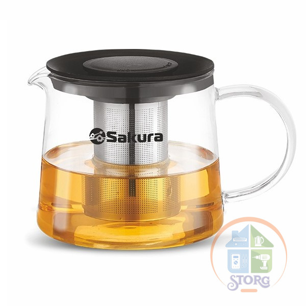 Чайник заварочный SAKURA SA-TP02-15 (Боросиликатное стекло; Объем 1.5л; Черный; Нерж.сталь)