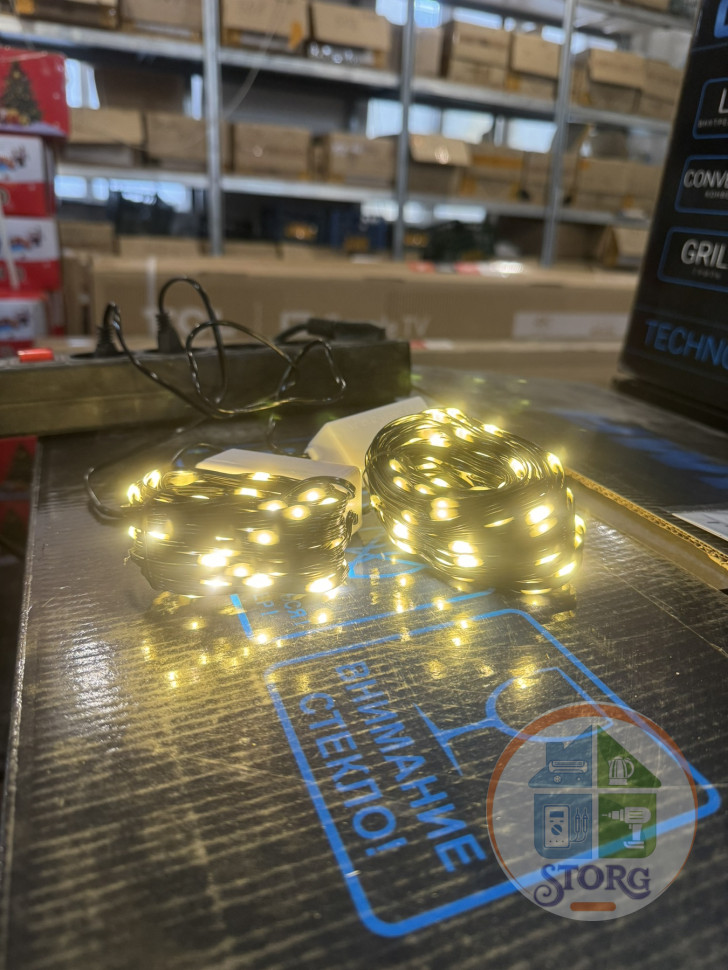 Гирлянда уличная S-TORG А-73 Роса Капля ОГОНЬ 10м-100LED ( жёлтый ) прозр.пров. Супер яркая ! Топ на WB