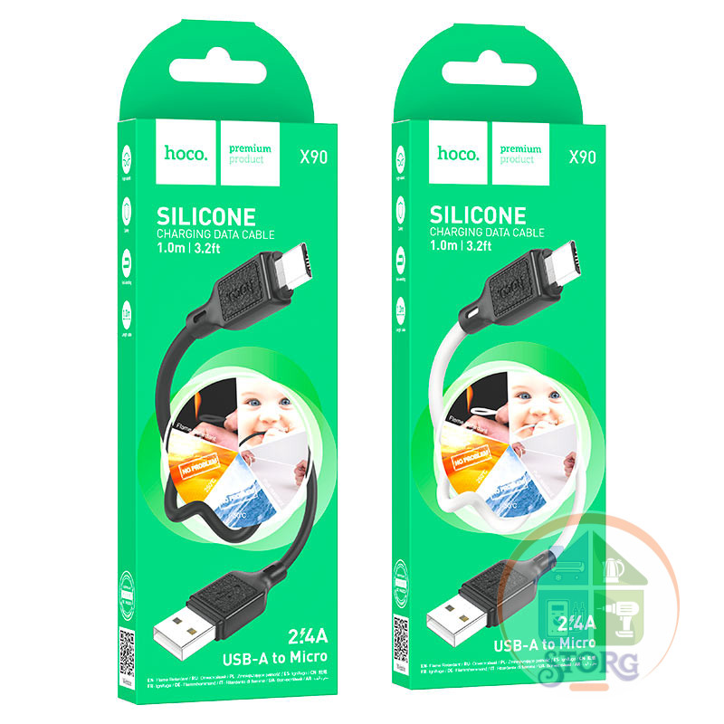 USB кабель Silicone HOCO X90 Micro/ 1m/ 2,4A/ Силикон/ White