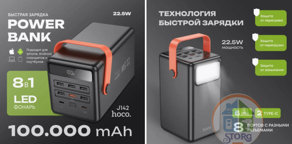 Аккумулятор внешний HOCO J142 Surpass 100000mAh 22.5W+PD20W fully compatible power bank