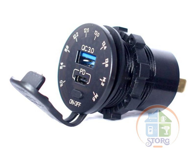 Разъем Usb в авто (врезные) 12V-24V CH26 (Круглый) QC3.0 + PD