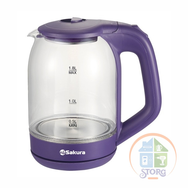 Чайник электрический SAKURA SA-2736V (Фиолетовый; 1500-1800Вт; Объем 1.8л; Стекло; Точечн.подсветка)