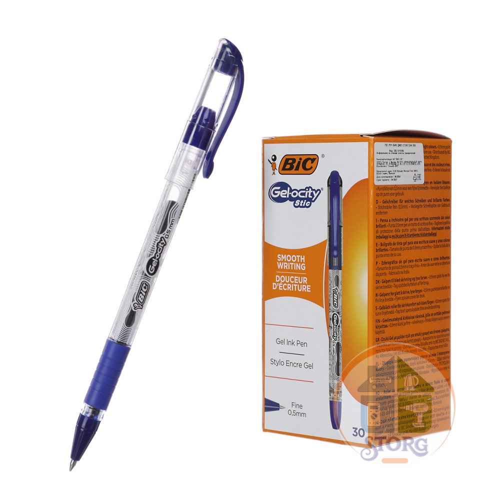 Ручка гелевая синяя BIC "Джелосити стик", 0,5 мм, пластик, инд.маркировка, CEL1010265