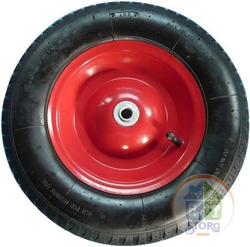Колесо для строительной тачки PR3001-12 16"х 4,00х8,12/100мм, CROSS, сварное, красное КФ, втулка с трубкой