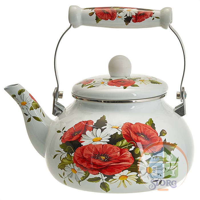 Чайник эмалированный Metalloni EM-1332 "Маки", с керамической ручкой 2,5л (8)