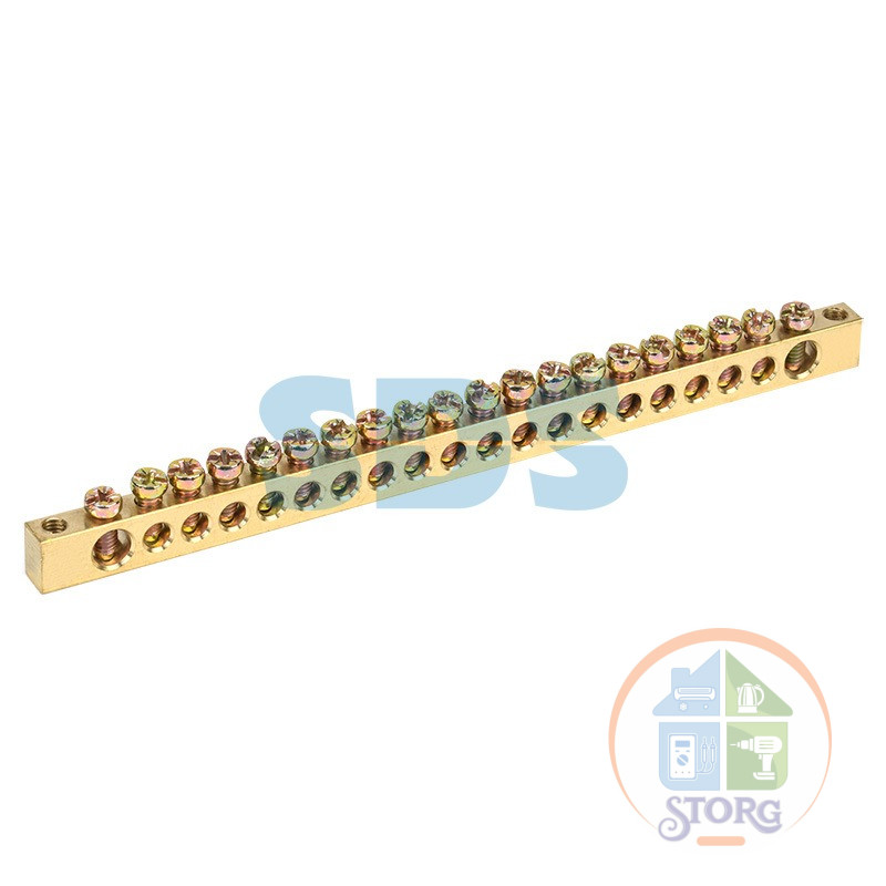Шина PEN «земля-ноль» 6х9 мм 20/2 (20 групп/крепеж по краям) REXANT, 11-2370