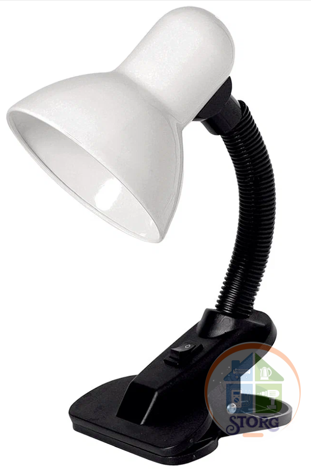 Светильник настольный на прищепке Е27 GLANZEN DL-0001-40-C-white, до 60Вт, 220В, белый/черный