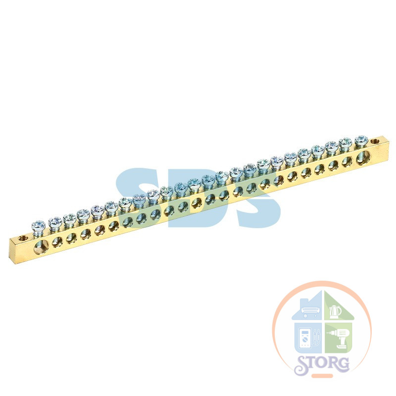 Шина PEN «земля-ноль» 6х9 мм 24/2 (24 группы/крепеж по краям) REXANT, 11-2371