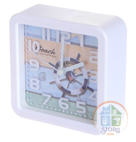 Часы-будильник Perfeo Quartz "PF-TC-014", квадратные 10,5*10,5 см, штурвал