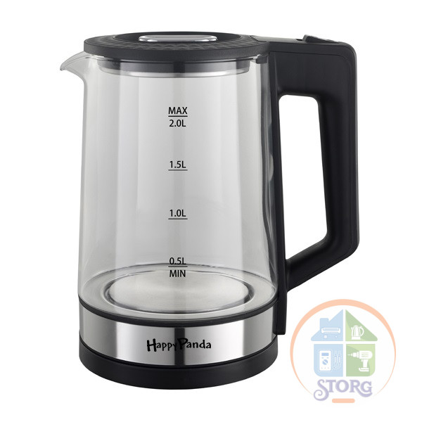 Чайник электрический Happy Panda HP-2700BK, черный, 1500-1800Вт, 2 л, стеклянный, точечная подсветка Чайник электрический Happy Panda HP-2700BK, черный, 1500-1800Вт, 2 л, стеклянный, точечная подсветка