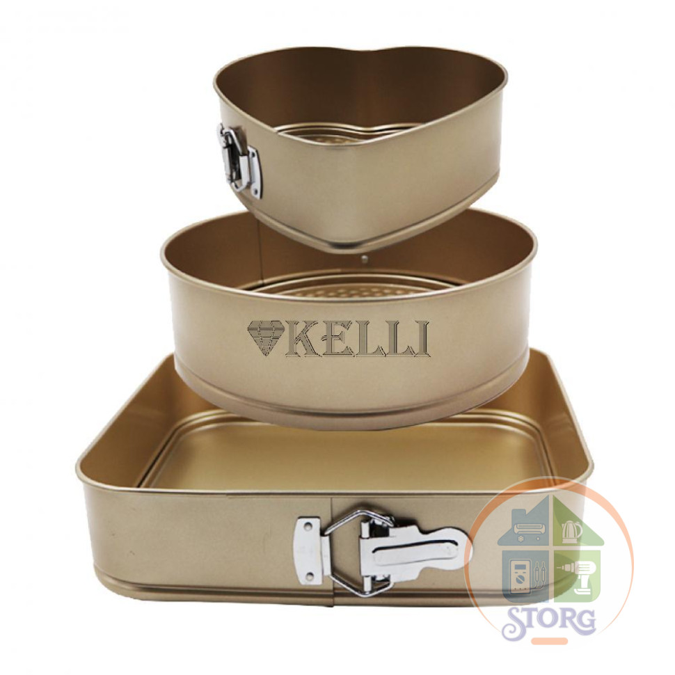 Набор разъемных форм для выпекания KELLI KL-049, 3 шт (сердце, круг, квадрат), антиприг.покрытие